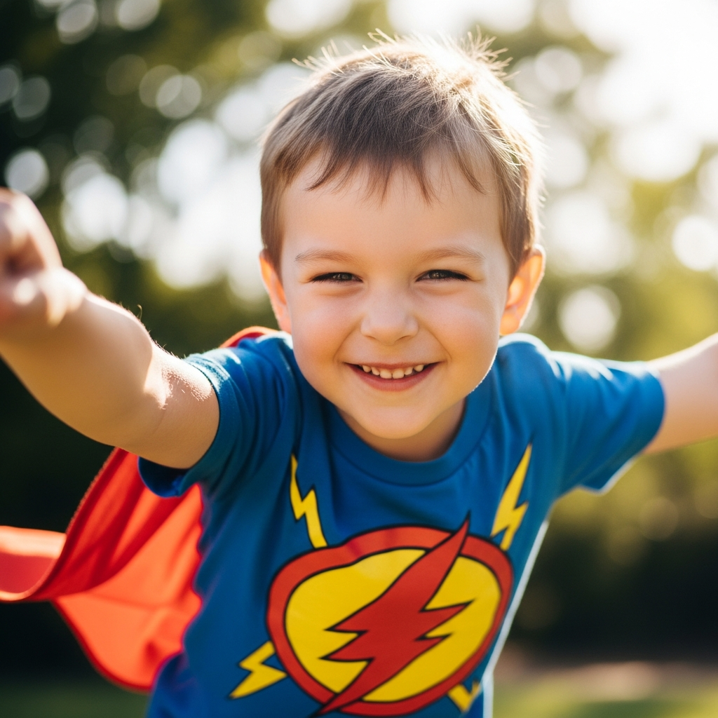 Happy child wearing a Charm and Chic t-shirt